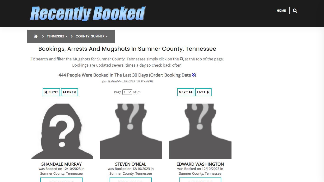 Recent bookings, Arrests, Mugshots in Sumner County, Tennessee